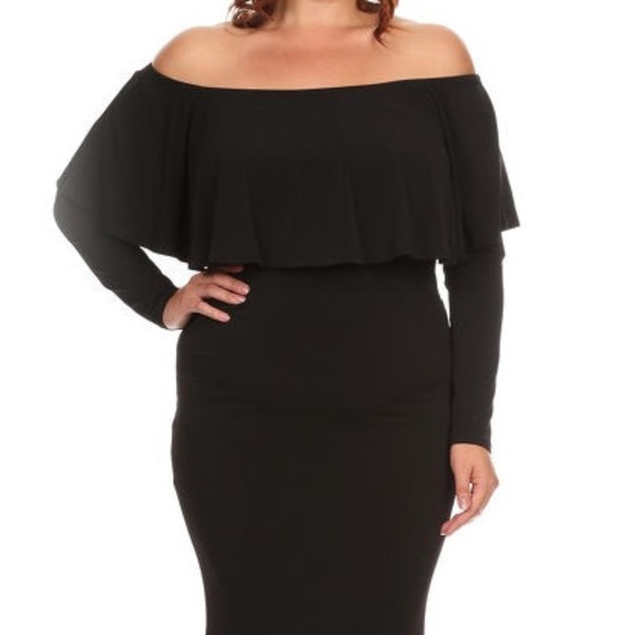 SALE Black Off Shoulder Ruffle Mermaid Maxi Dress - Picture 4 of 4